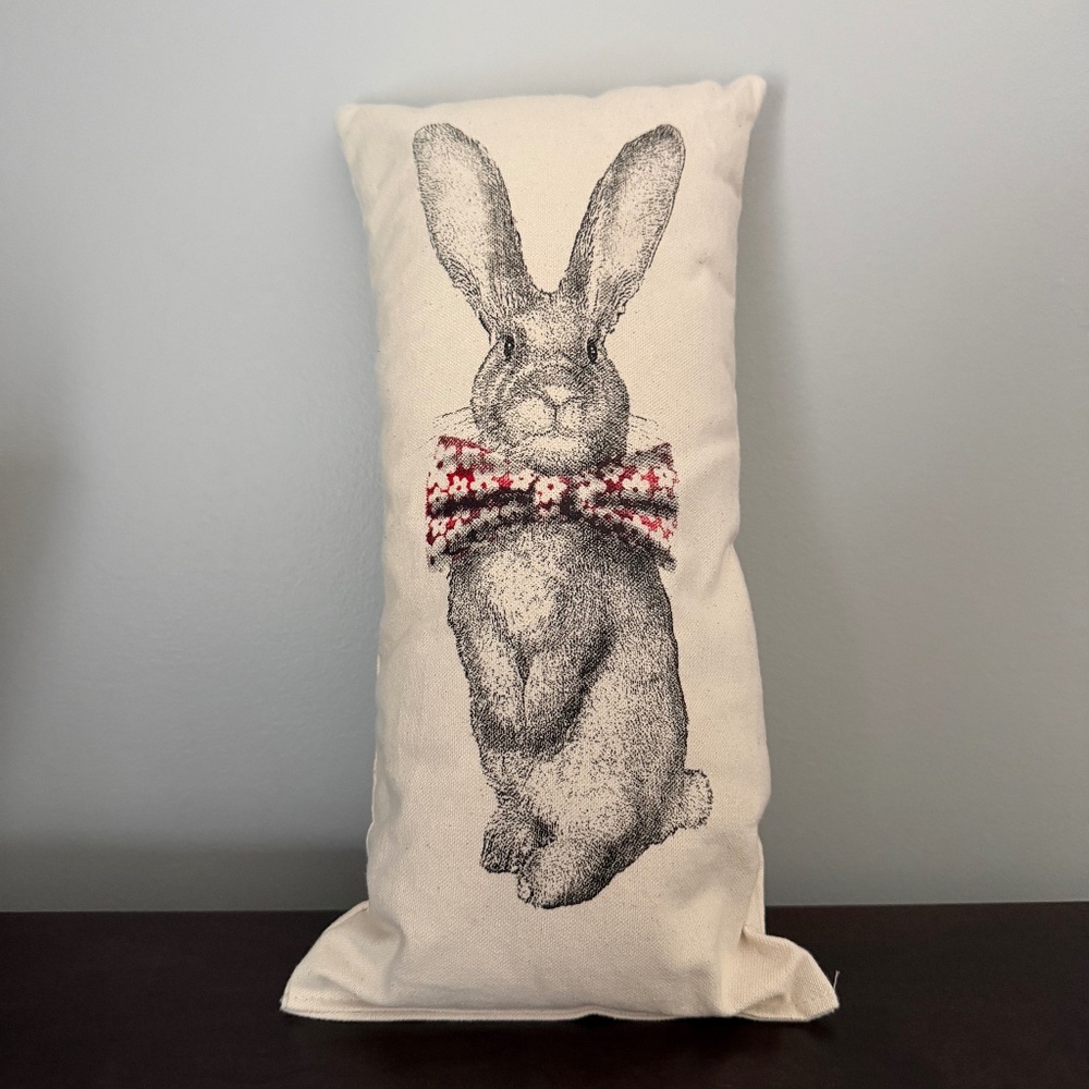 Maya Pickles Bunny Pillow with Red Flower Bow Tie 100% Cotton